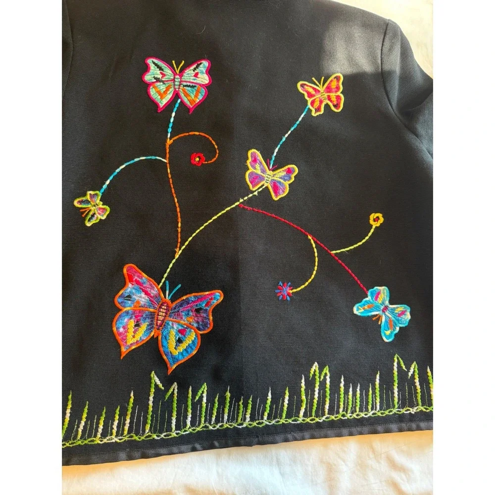 Drapers & Damons Black Embroidered Butterfly Garden Jacket Petite Medium PM